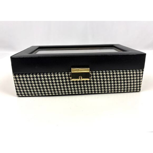 4 Slot Watch Box With Lock Watch Storage Box Houndstooth Pattern - Picture 2 of 16